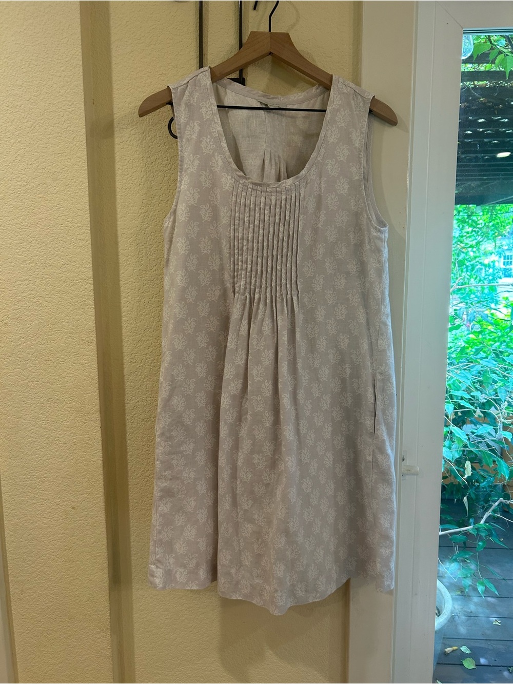 Garnet Hill Light Ivory Floral Pintuck Sleeveless Dress